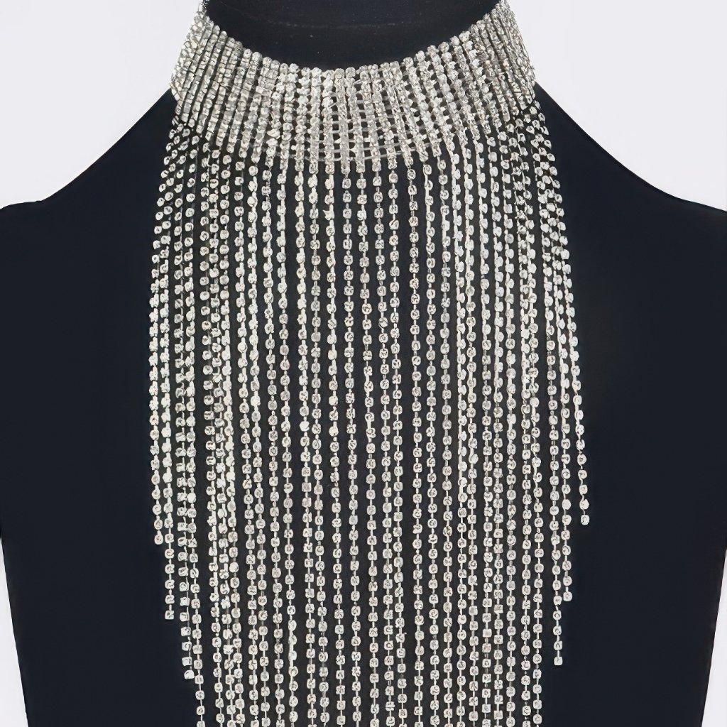 Rhinestone Choker Tassle Necklace 62$